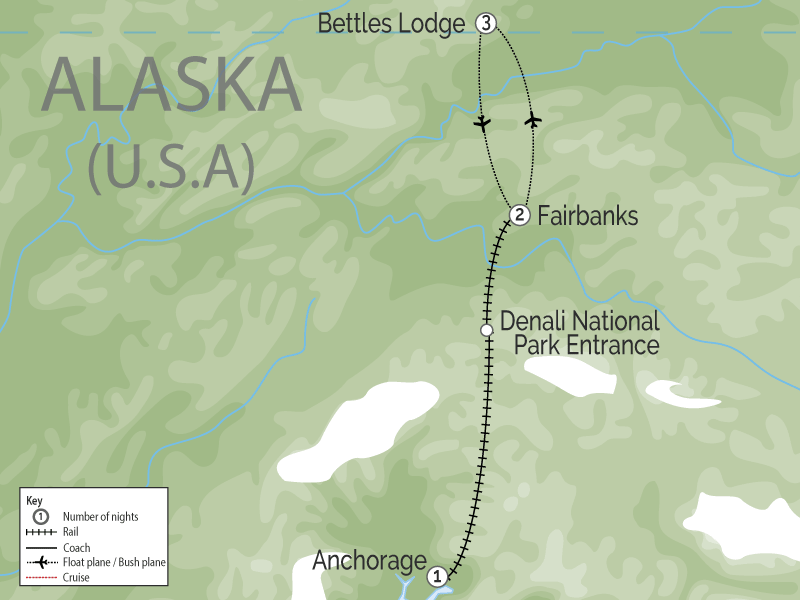 Alaska Aurora Rail Adventure | Bettles Lodge  map