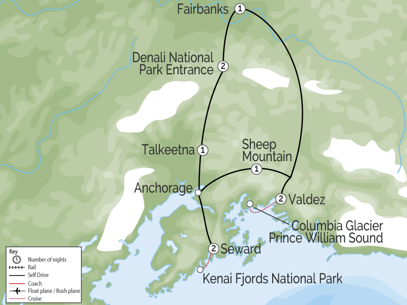 Alaska Driving Tour | Denali | Prince William Sound | Kenai Fjord map