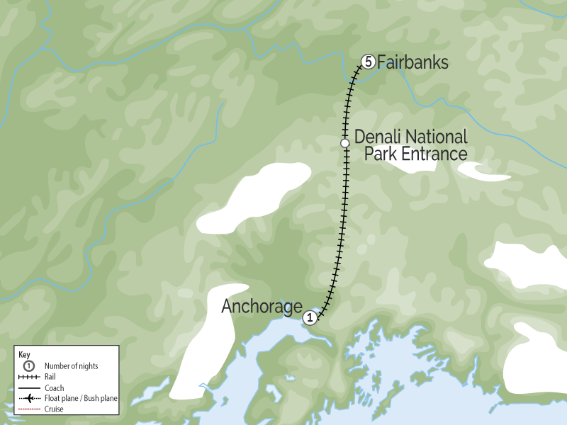 Alaska Northern Lights Train | Aurora, Ice Fishing, Dog Mushing & Sledding map
