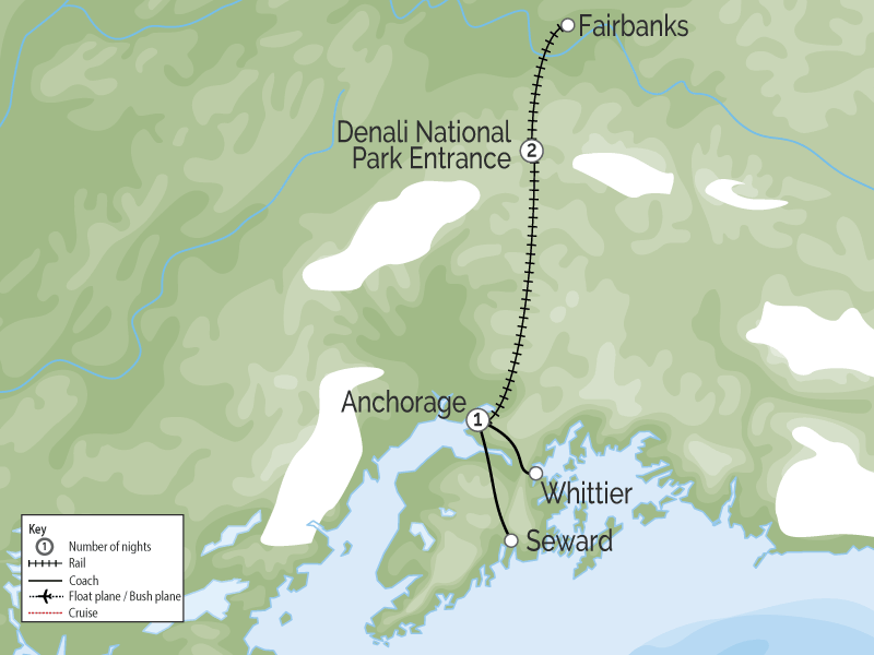 Best of Alaska, Trains, Wildlife & Denali - Cruise Connector map