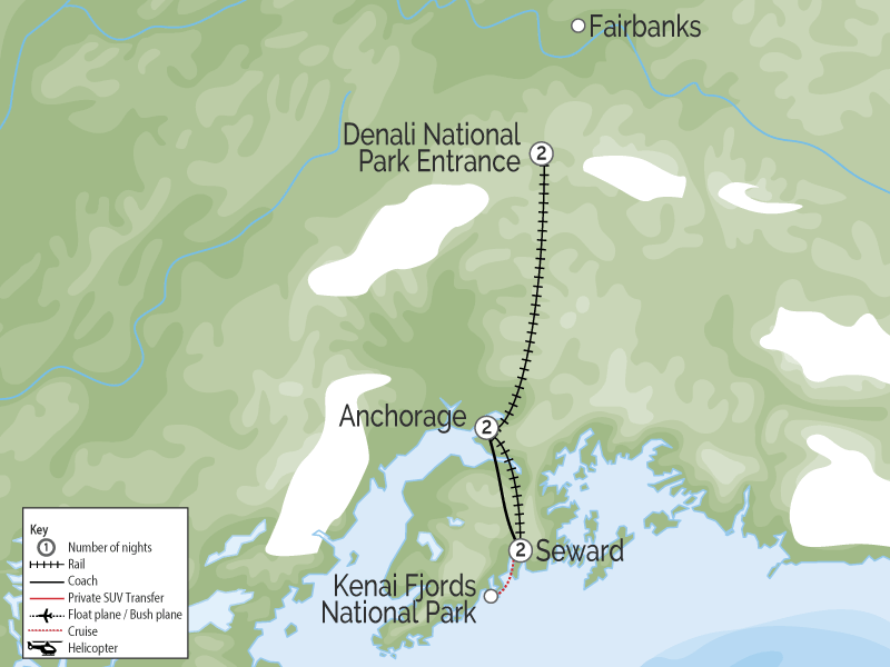 Denali Kenai Alaska Train Explorer Tour map